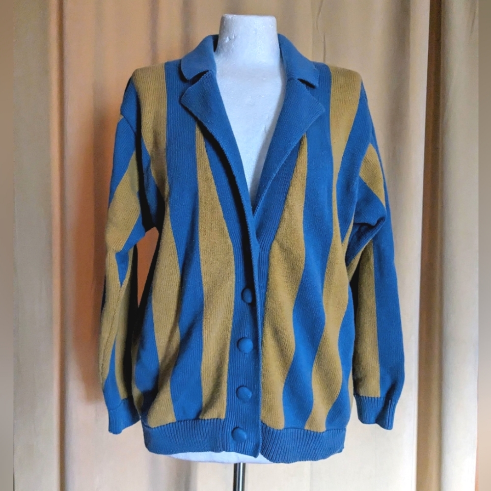 Vintage 90s Mod Blue Mustard Cardigan